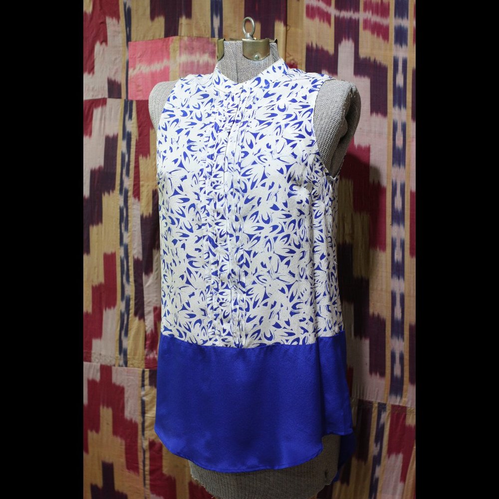 MAEVE Blue and White Silk Tunic